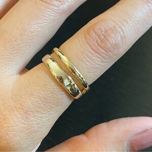 S925 Silver gold double lines irregular open ring